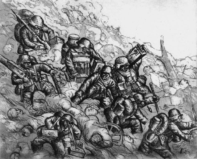 14 German machine-gunners advance in an etching from Otto Dixs Der Krieg - photo 16