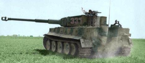 A colorized photo of a Tiger I moving at full speed in France during the Allied - photo 3