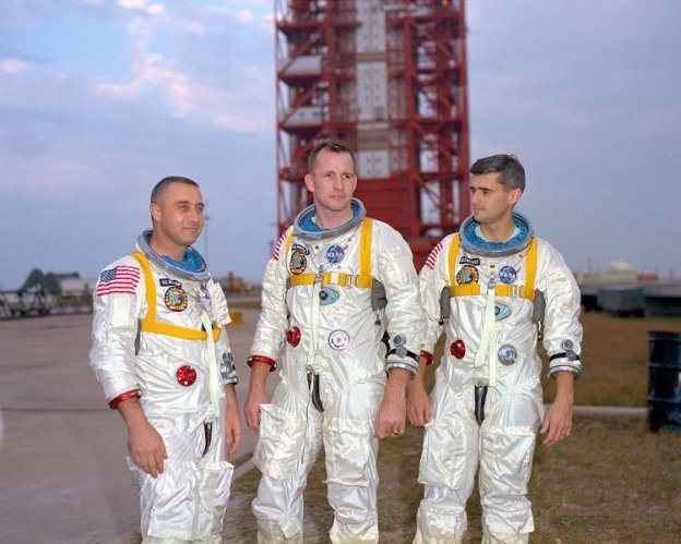 Gus Grissom Ed White and Roger Chaffee in front of the launch pad 10 days - photo 1