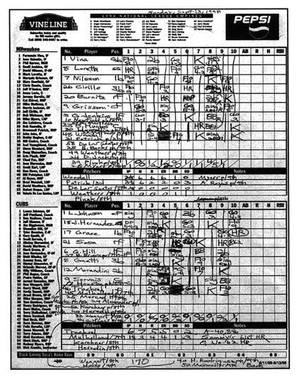 The authors scorecard for Sammy Sosas historic 61st and 62nd home runs - photo 2