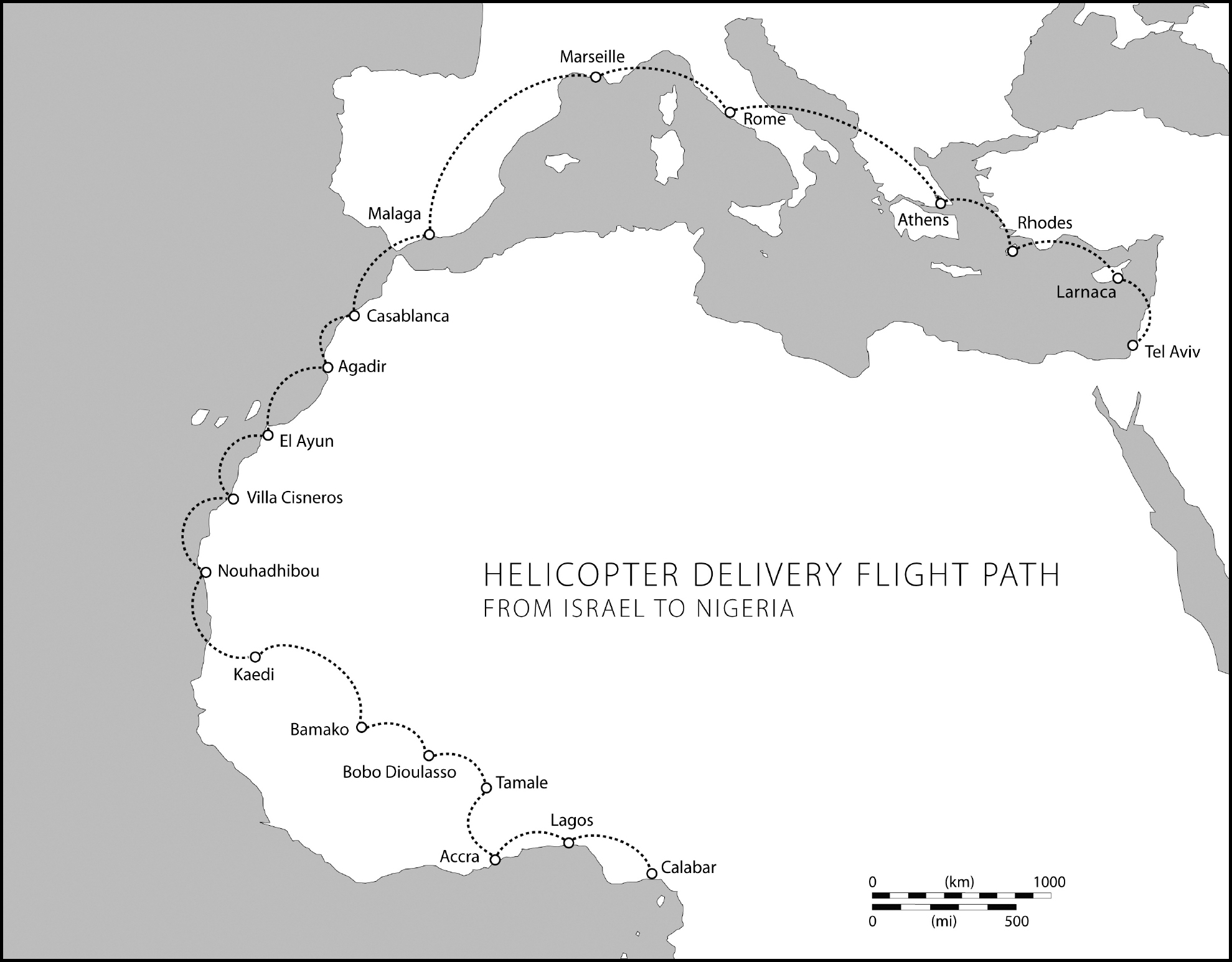 The flight path for the epic delivery of helicopters from Israel for the UNICEF - photo 5